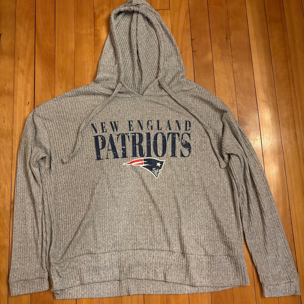 New England Patriots‎ Women's Sleepwear Hoodie Gray Ribbed Pullover Size Medium